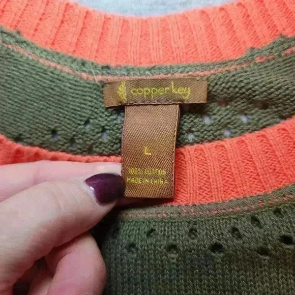 COPPER KEY KNIT SWEATERTOP OLIVE GREEN/ORANGE SIZE L - Picture 3 of 6